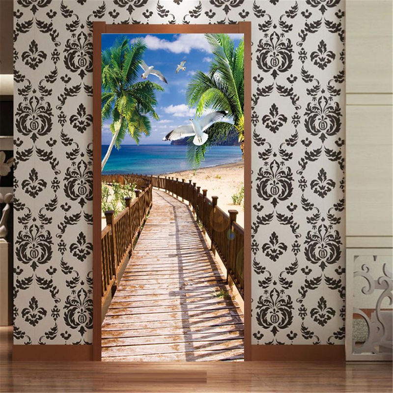 Selbstklebender Türaufkleber Sticker House mit Strand-Motiv in Multicolour, wasserdichte PVC Wandtapete für Wohnzimmer und Schlafzimmer, Breite: 50 cm, Höhe: 125 cm - Bild 2