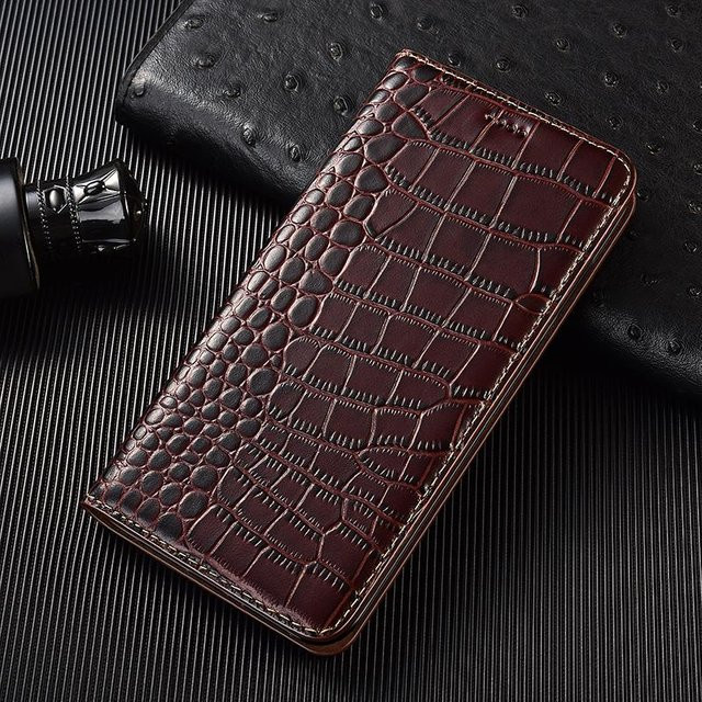 Xiaomi Krokodil Echtleder Flip Case Handyhülle in Braun für Xiaomi 11T - Bild 1