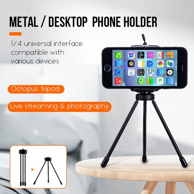 HONGDAK Mini Metall Stativ mit 1/4 Zoll Schraube und Smartphone Clip in Schwarz - Bild 1