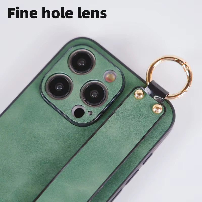 szHAIyu iPhone Handyhülle mit Handschlaufe aus Schaffell und Lederhalterung, stoßfeste Hartschale, Farbe: Grau - Bild 3
