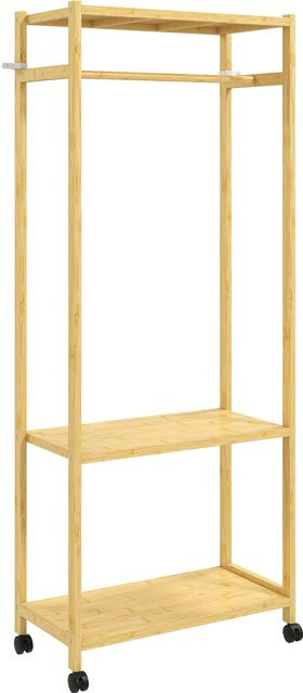 HOMCOM Garderobenständer mit Kleiderstange und Bambusablagen in Naturholz, freistehender Kleiderständer mit 4 Rollen für Schlafzimmer und Wohnzimmer, B/T/H: 70 x 35 x 175 cm - Bild 1