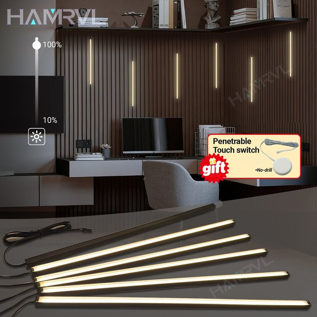 HAMRVL LED-Einbauleuchten-Set in Schwarz mit Cool White Licht, selbstklebende Aluminium-Wandleuchten für Wandpaneele, Küche und Treppen - Bild 1