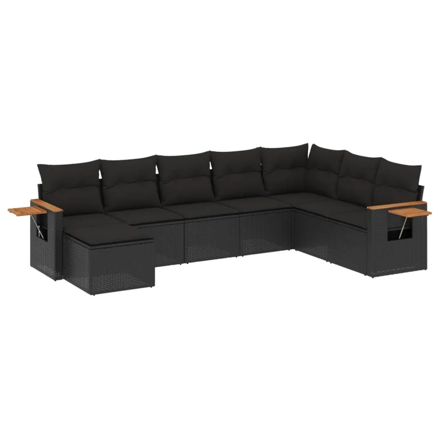 vidaXL 8-tlg Garten-Sofagarnitur in L-Form aus Polyrattan und Akazienholz mit Kissen in Schwarz - Bild 2