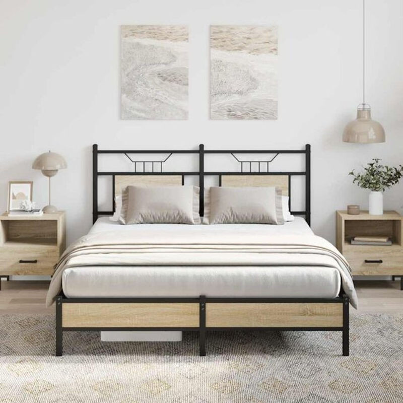 Bettgestell aus Holzwerkstoff und Stahl in Sonoma-Eiche Natur von Vidaxl, B/T/H: 150 x 200 cm - Bild 1
