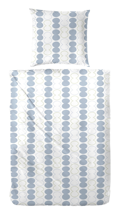 Primera Perkal Bettwäsche aus Baumwolle mit Streifen und Punkten in Rauchblau, B/H: 135 x 200 cm mit 80 x 80 cm Kissenbezug - Bild 1