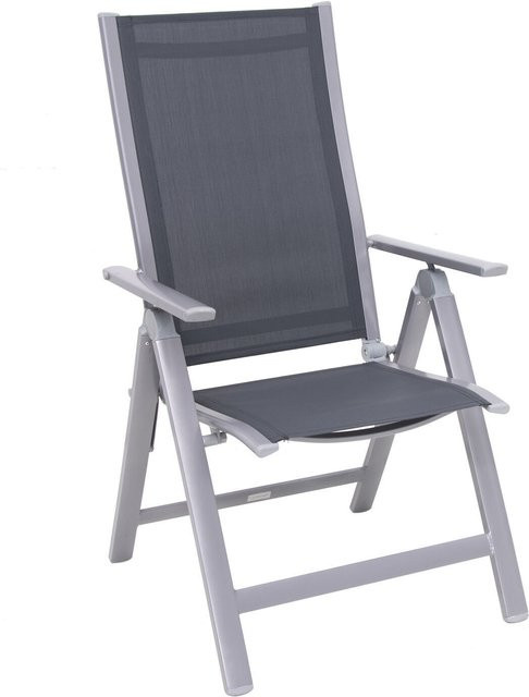 OUTFLEXX Klappstuhl aus Aluminium und Textilene in Silber/Anthrazit mit Armlehnen, B/T/H: 58 x 70 x 106 cm - Bild 1
