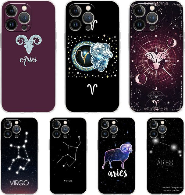 Transparentes Constellation Virgo Aries Handycase für iPhone 11 bis iPhone 16 Pro Max, Stoßfestes Soft Case - Bild 1