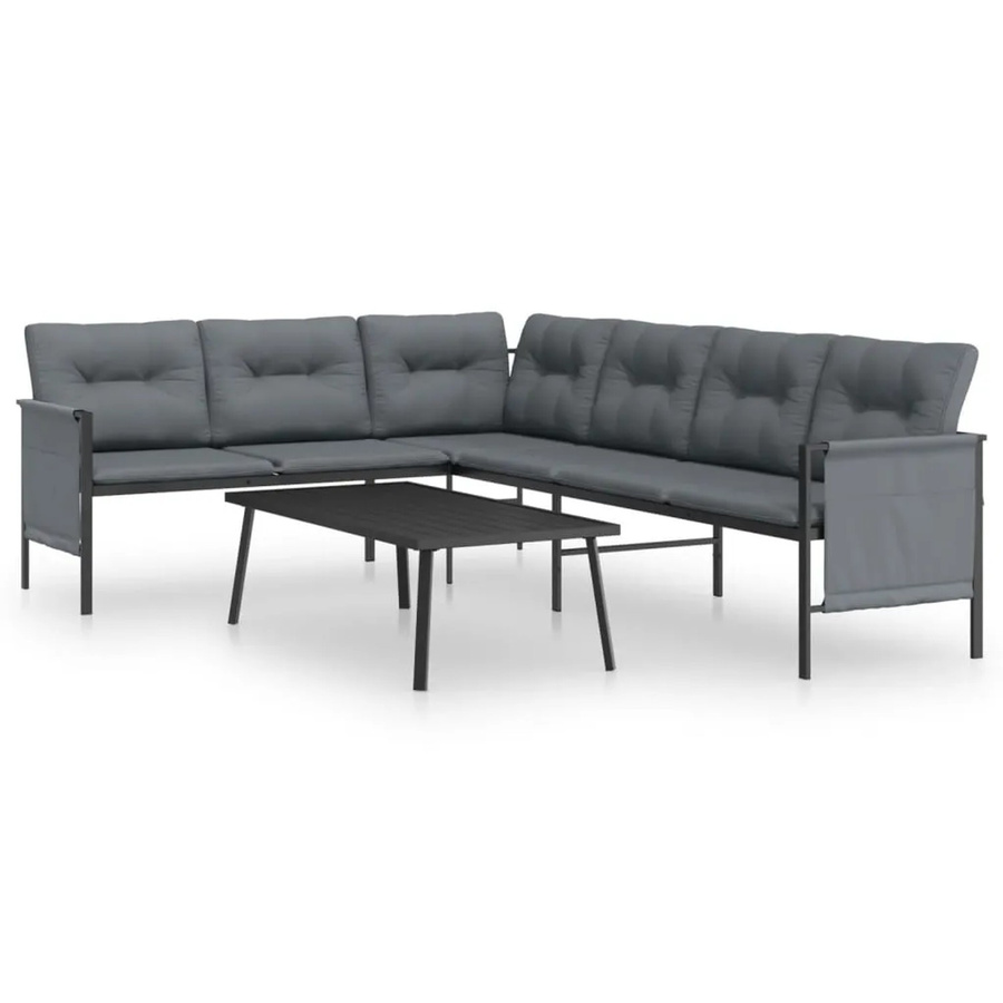 vidaXL 2-tlg Garten-Lounge-Set Anthrazit aus pulverbeschichtetem Stahl mit Ecksofa, Couchtisch und Sitzkissen - Bild 2