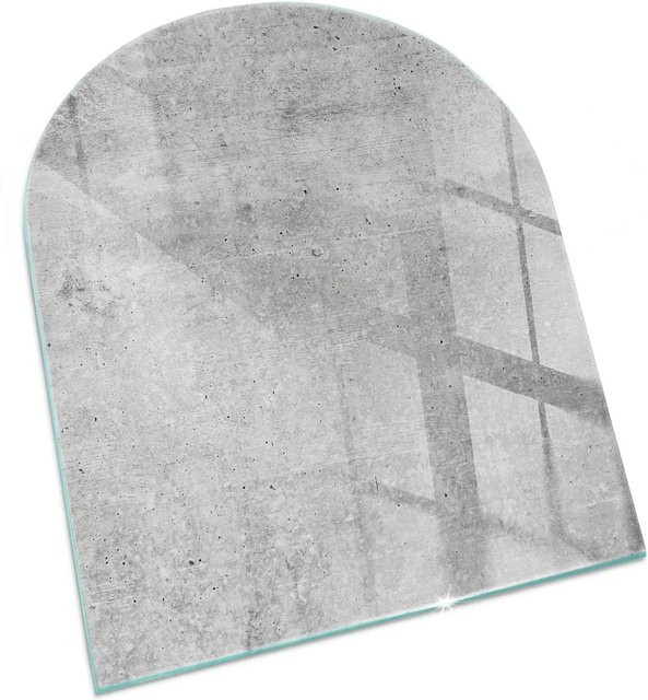 Tulup Glasplatte für Kamin in Grau mit Rohbetonstruktur als Halbkreis Vorlegeplatte für Kaminöfen B/B/H: 80 x 70 cm - Bild 1
