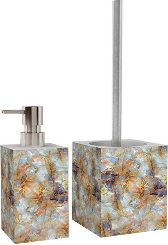 Sanilo Bad-Accessoire-Set Marmor Braun in Grau und Silber mit Pumpe und freistehender Ausführung - Bild 1