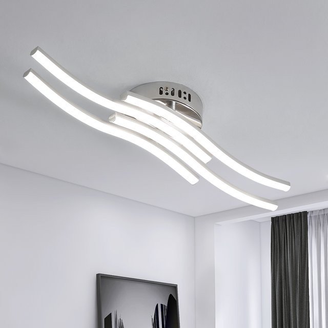 Moderne LED-Deckenleuchte mit Wellen-Design in Silber für Wohnzimmer, Schlafzimmer und Küche - Bild 1