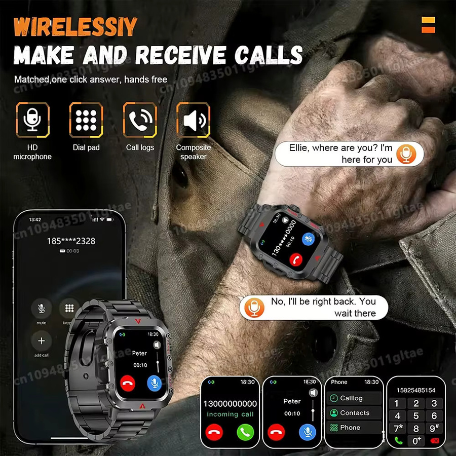 Ola Esporte Smartwatch mit Bluetooth-Gesprächsfunktion und LED-Taschenlampe, IP68 & 5ATM wasserdicht, Schwarz - Bild 3