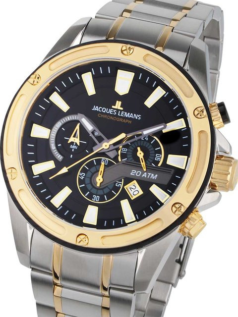 Jacques Lemans Chronograph, Quarz, Edelstahl, Schwarz, 48 mm, Herren - Bild 1