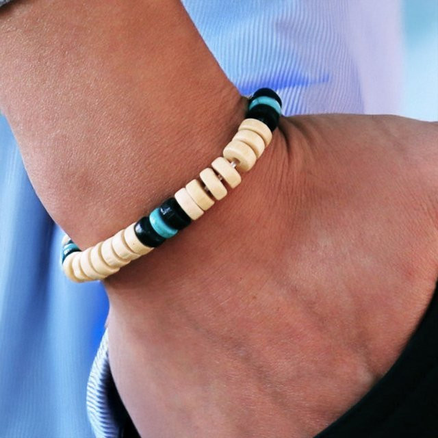 Noter Armband, Holz, Blau, Perle, Herren - Bild 1