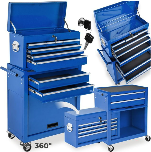 Tectake Werkzeugwagen Blau mit 8 kugelgelagerten Schubladen und Antirutschmatten, Belastbarkeit 150 kg, B/T/H: 69 x 33 x 110 cm - Bild 2