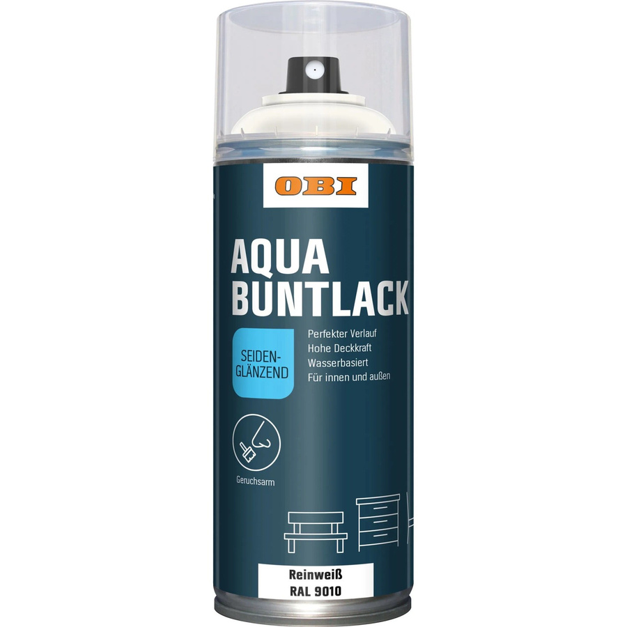 OBI Buntlack Spray RAL 9010 Reinweiß seidenglänzend wasserbasiert 400 ml - Bild 2