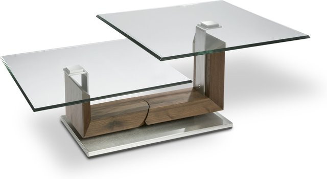 Couchtisch HASSE 7170 HK-36 in Nussbaum mit Klarglas und Edelstahl, rechteckig, B: 120 cm, T: 70 cm, H: 46 cm - Bild 1