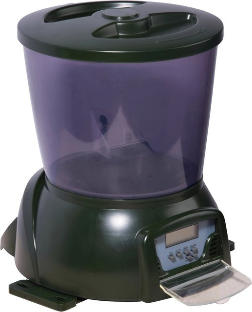 Programmierbarer DOBAR Teichfischfutterautomat mit LCD-Anzeige in Grün und Schwarz - Bild 1