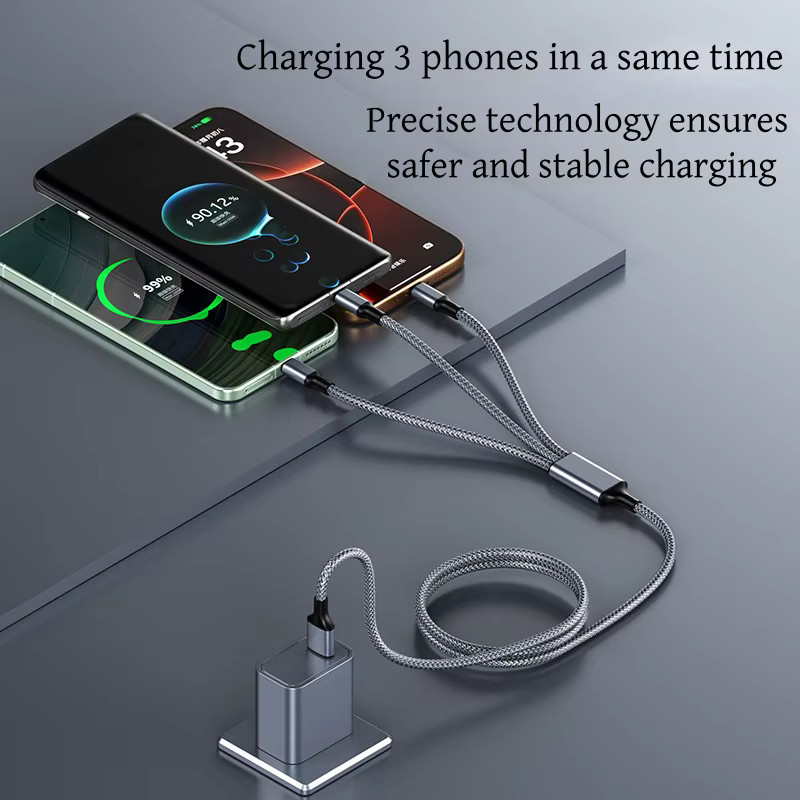 Setolgh 3-in-1 Multi-Ladekabel mit USB-C und Micro-USB, nylonumflochtenes Schnellladekabel in Grau - Bild 5