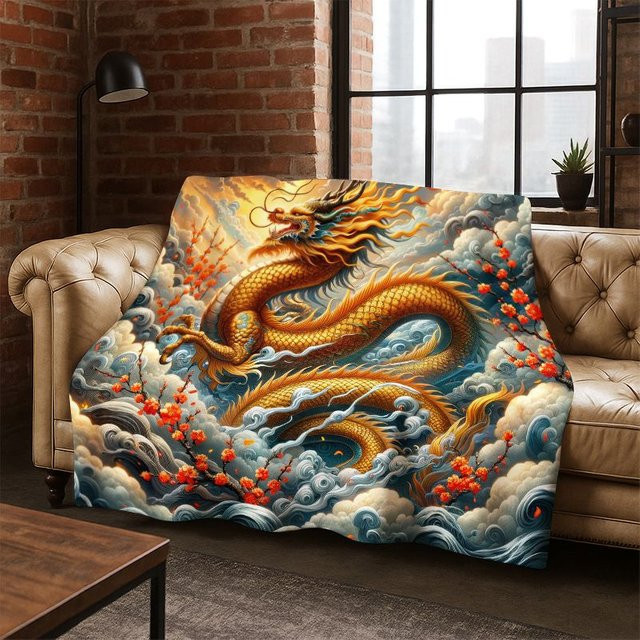 Faviora Dreamy Dragon Loong Cartoon Flanelldecke, weiche und warme Decke in Multicolour - Bild 1