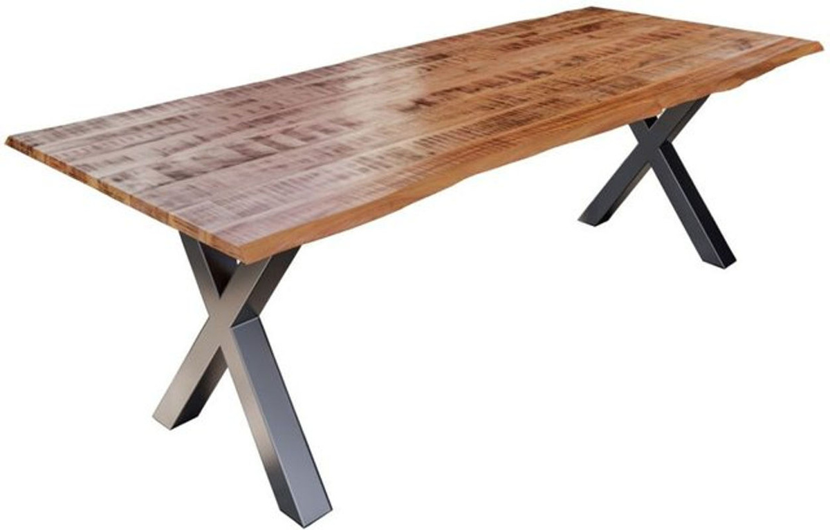 Esstisch Dora aus Massivholz Mango mit Baumkante und Silbernem X-Gestell, B/T: 280 x 100 cm - Bild 1