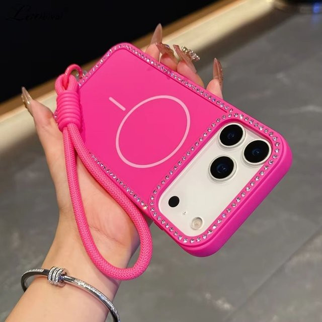 Loobival MagSafe Handyhülle mit Glitzer-Diamant-Design und magnetischem Handgelenkriemen für iPhone 15 16 17 Pro Max 14 Plus 11 12 13 in Pink - Bild 1
