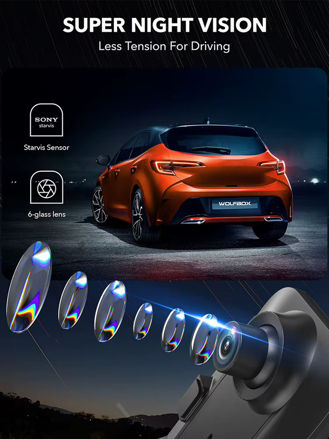 Wolfbox G840H Dashcam mit 12 Zoll Display, Front- und Rückkamera, 2K Auflösung, WDR und Super Nachtsicht, Schwarz - Bild 3