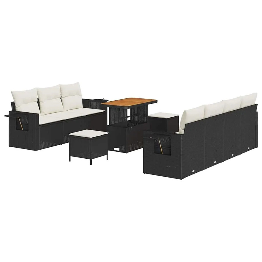 vidaXL Garten-Sofa-Set 10-teilig in Schwarz und Creme mit Kissen aus wetterfestem Metall und Stoff - Bild 2