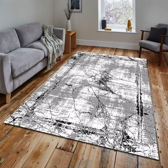 Karpetti Teppich in Grau mit geometrischem Design, weich und rutschfest, B/B: 60 x 90 cm - Bild 1