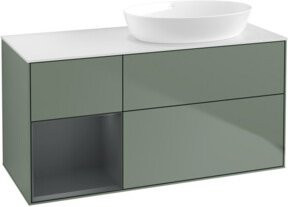 V&B Waschtischunterschrank Finion mit Wandbeleuchtung, Breite: 120 cm, Tiefe: 50,1 cm, Höhe: 50,1 cm, lackiert, Olivenmatt - Bild 1