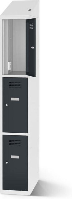 rotstahl Fächerschrank mit Ladefunktion und 3 Fächern, Korpus lichtgrau und Türen anthrazit, B: 30 cm, H: 200 cm - Bild 1