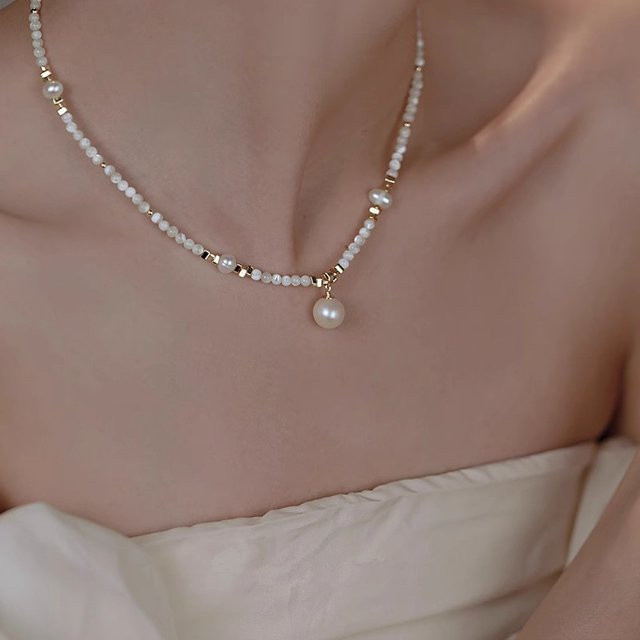 V-best Anhänger Halskette, 14K Gold gefüllt, Perle, Damen - Bild 1