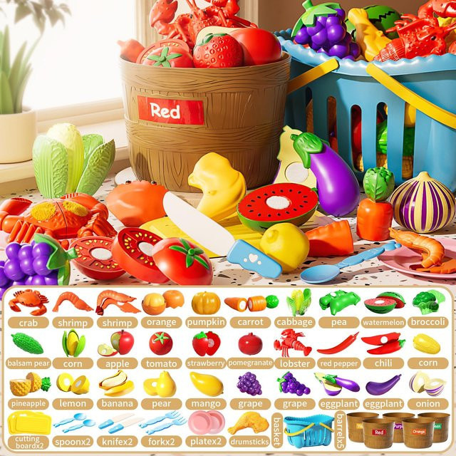 BC Pet Supplies Frucht- und Gemüse-Schneidespielzeug-Set, Holzküche, ab 3 Jahre - Bild 1
