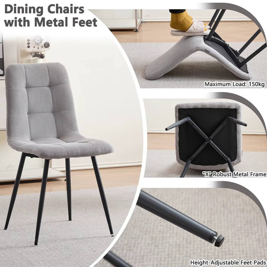 GrandCA HOME Esstisch-Set im skandinavischen Design mit rundem Tisch und 4 Esszimmerstühlen aus Cordstoff in Grau, Durchmesser: 100 cm - Bild 1