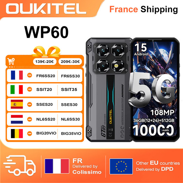 Oukitel WP60 5G Robustes Smartphone in Schwarz mit 512 GB ROM, 36 GB RAM, 7,2 Zoll HD+ 120 Hz Display, 10000 mAh Akku und 108 MP Kamera mit Android 15 - Bild 1
