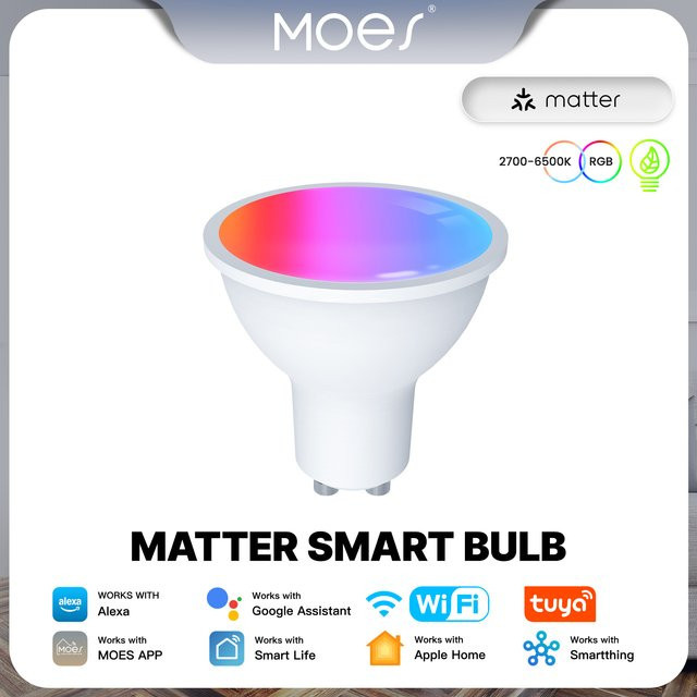 MOES Tuya Matter WiFi Smart Bulb GU10 Dimmbare RGBW LED-Lampe mit 16 Millionen Farben und Sprachsteuerung für Alexa und Google Home - Bild 1