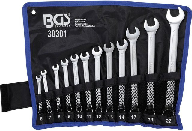 BGS Maul-Ringschlüssel-Satz gekröpft aus Chrom-Vanadium, 12-teilig, SW 6 - 22 mm, Silber - Bild 2