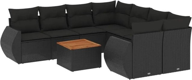 vidaXL 9-tlg. Garten-Sofagarnitur in L-Form aus schwarzem Poly-Rattan mit Kissen und pulverbeschichtetem Stahlgestell - Bild 1