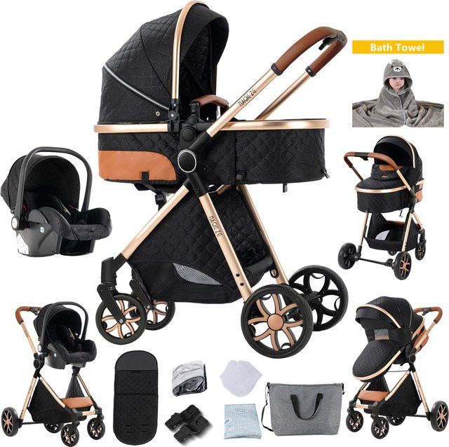 3-in-1 Kombikinderwagen mit Babywanne in Weiß für Neugeborene - Bild 1
