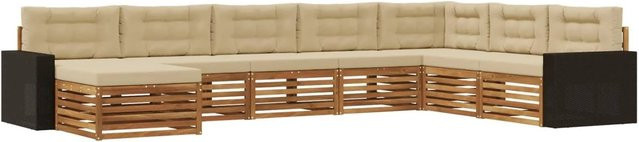 vidaXL Outdoor-Sofagarnitur in U-Form aus Akazienholz mit 8 Kissen in Natur und Beige - Bild 1