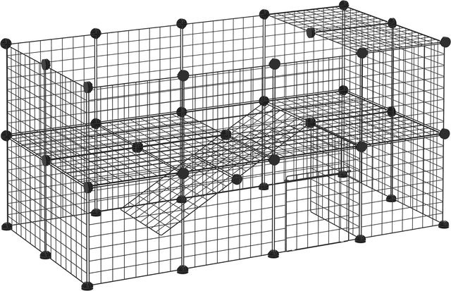 PawHut DIY Laufgitter für Kleintiere aus Metall mit 36 Platten, schwarzer Welpenlaufstall für drinnen und draußen, B/T/H: 146 x 73 x 73 cm - Bild 1
