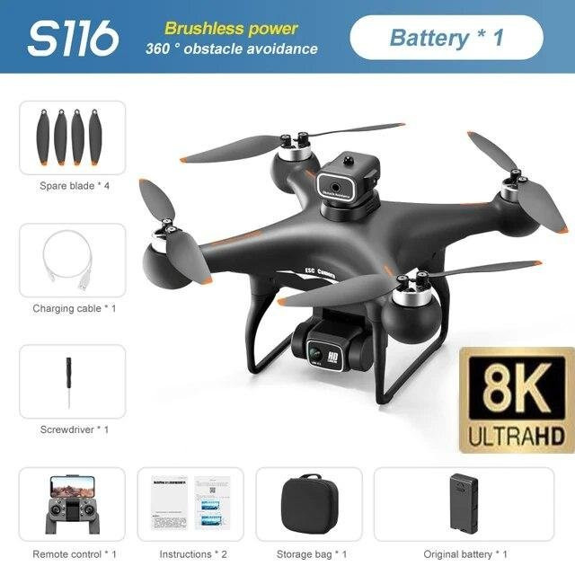 LYZRC S116 Mini Drohne mit 8K HD Dual Kamera, WIFI FPV, optischer Fluss Positionierung und Hindernisvermeidung, bürstenloser Motor RC Quadcopter in Schwarz - Bild 1