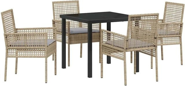 vidaXL 5-teilige Garten-Essgruppe aus Poly Rattan und Metall in Beige und Grau mit Kissen für Balkon, Patio und Außenbereich, Tisch B: 150 cm, H: 75 cm, T: 80 cm - Bild 1