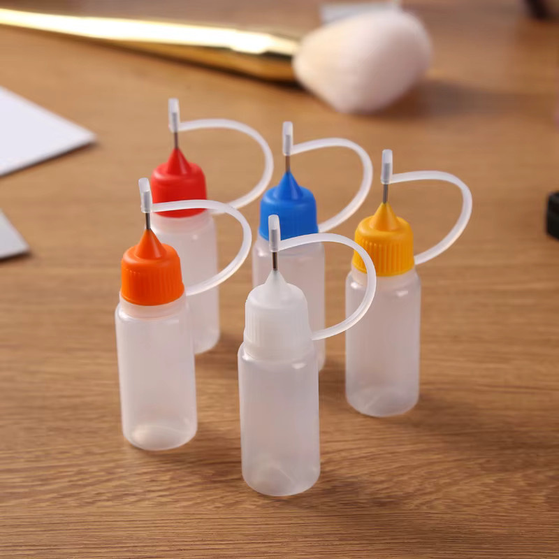 5er-Set leere Applikator-Flaschen mit Nadelspitze aus Kunststoff, transparent, für Farben, Kleber und Tinte, Mengen: 10 ml, 20 ml, 30 ml und 60 ml - Bild 2