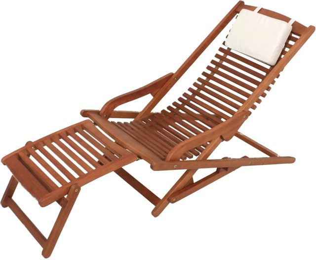 DELUKE Sonnenliege DORIAN aus Eukalyptus Grandis Holz in Braun, klappbare Gartenliege mit verstellbarer Kopfstütze und UV-beständigem Polyester - Bild 1