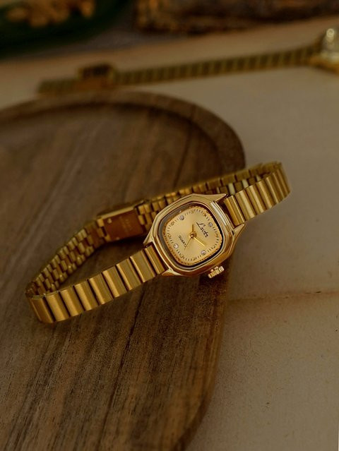 LSVTR Armbanduhr Damen, Quarz, Edelstahl, Gold, eckiges Gehäuse - Bild 1