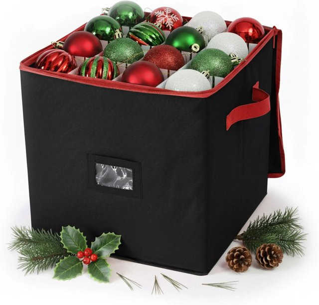 Relaxdays Weihnachtskugel Aufbewahrungsbox in Schwarz mit 64 Fächern, B/T/H: 33 x 33 x 33 cm - Bild 1