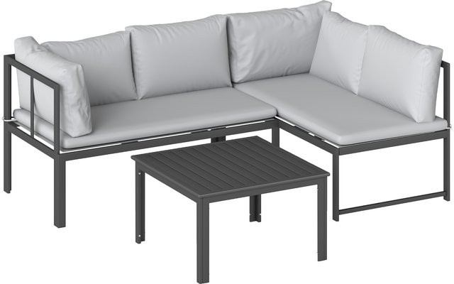 Outsunny 3-teiliges L-förmiges Garten-Sitzset in Grau mit 2 zweisitzigen Sofas, Latten-Tisch und Kissen aus Metall - Bild 1