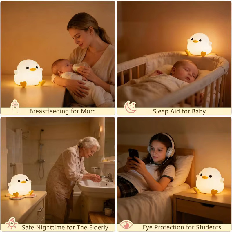 ZTree Enten-Nachtlicht aus Silikon, dimmbare DoDo-Entenlampe in Weiß, wiederaufladbare Touch-Nachttischlampe für Baby und Kinderzimmer mit warmweißem Licht - Bild 2