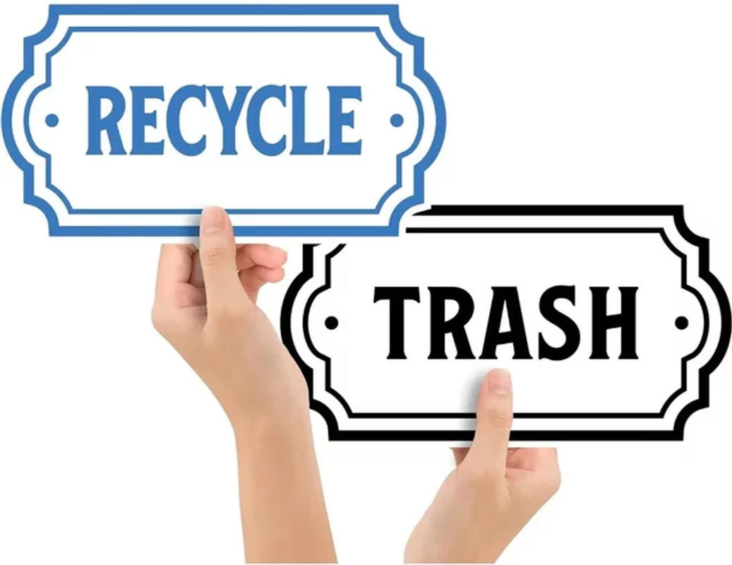 Entfernbare Vinyl Aufkleber mit Recycling- und Müll-Logo zur Dekoration von Mülleimern für Auto, Küche, Home Office in Schwarz und Mehrfarbig - Bild 1
